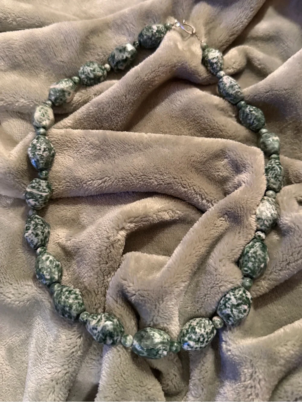 Handcrafted Green Jasper Spot Jade or Tree Agate Beaded Necklace -